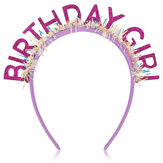 Jaciya Birthday Girl Glitter Headband for Women Girls Sparkling Purple Party Hair Accessories with Confetti Tinsel