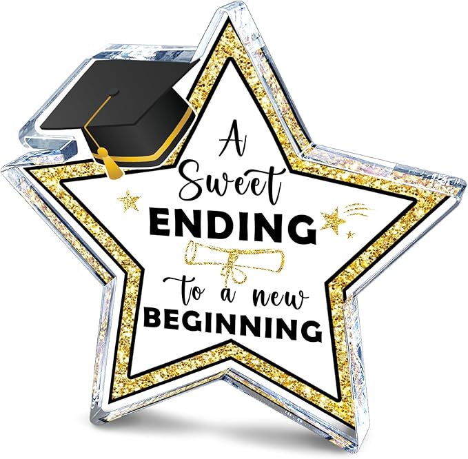 Graduation Acrylic Sign Decor Desk Sign 2025 Graduate a Sweet Ending to a New Beginning Wooden Star Shaped Sign Graduation Party Decoration Grad Gifts
