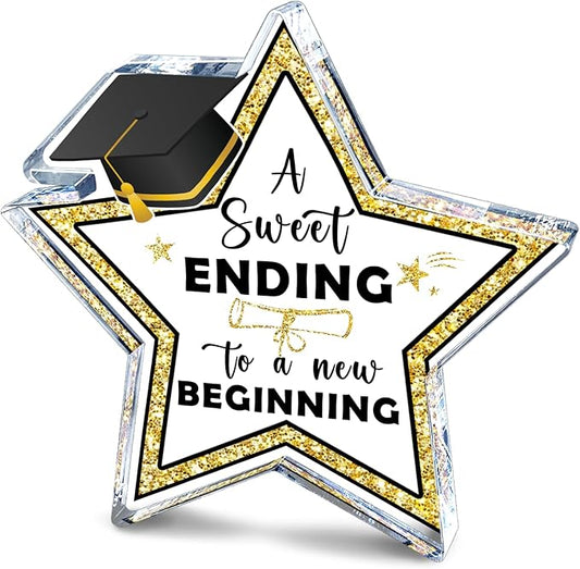 Graduation Acrylic Sign Decor Desk Sign 2025 Graduate a Sweet Ending to a New Beginning Wooden Star Shaped Sign Graduation Party Decoration Grad Gifts