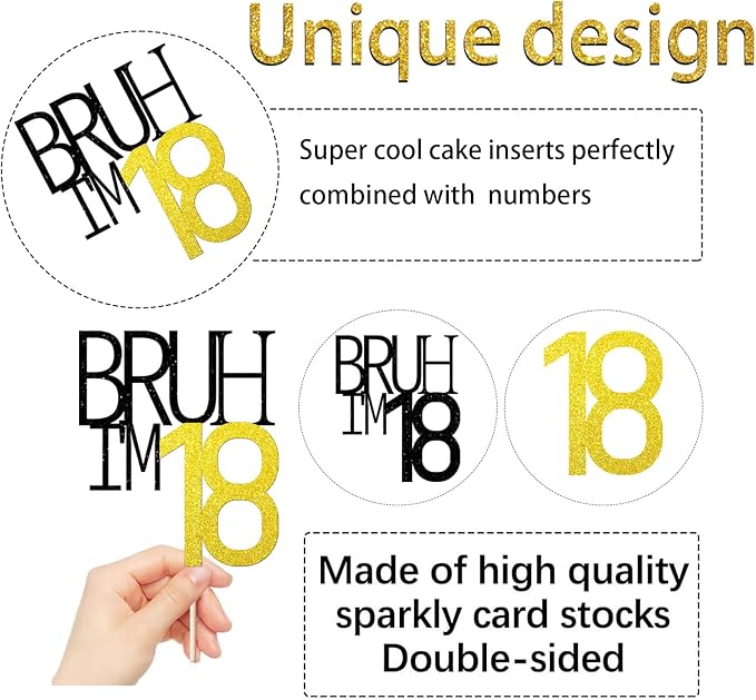 Bruh I'm 18 Cake Topper - Bro I'm 18, Happy Sweet 18 Ornament for Boys' I8th Birthday Party Supplies (Bruh I'm 18)
