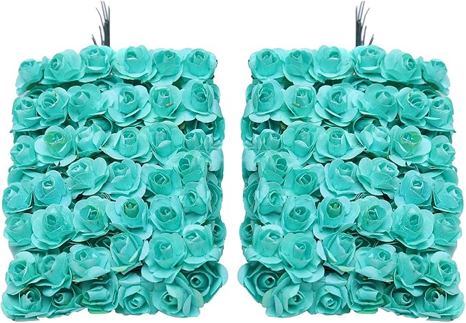 144pcs Mulberry Paper Mini Roses Artificial Flowers Heads with Stems for DIY Crafts Accessories Make Bridal Hair Clips Headbands Dress Wedding Bridal Bouquets Party Home Decor Valentine's (Mint Green)
