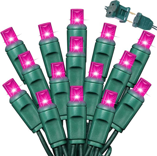 LAMPHOME Pink Christmas String Lights, 50 LED 25 Feet Mini Valentine's Light,Waterproof Pink Lights for Indoor Valentine's Day Garland Wedding Party Festival Xmas Tree Decoration,Commercial Grade
