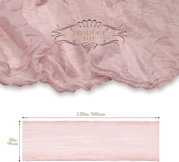 Le courant 10Ft Cheesecloth Table Runner, Rustic Boho Gauze Cheese Cloth Runner Table Runner for Weddings Bridal Baby Shower Birthday Holiday Parties Home Decor, Dusty Pink