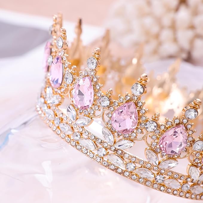 Pink Queen Crown for Women Crystal Tiara for Girl Rhinestone Wedding Headband for Bride Hair Accessories for Costume Birthday Party Prom Gifts