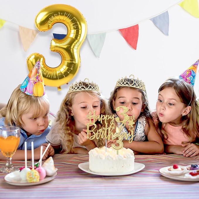 3rd Birthday Decorations for Girls with 3rd Birthday Sash and Toddler Crown, Cake Topper and Candle 3, Number Balloon, 3 Year Old Girl Gifts
