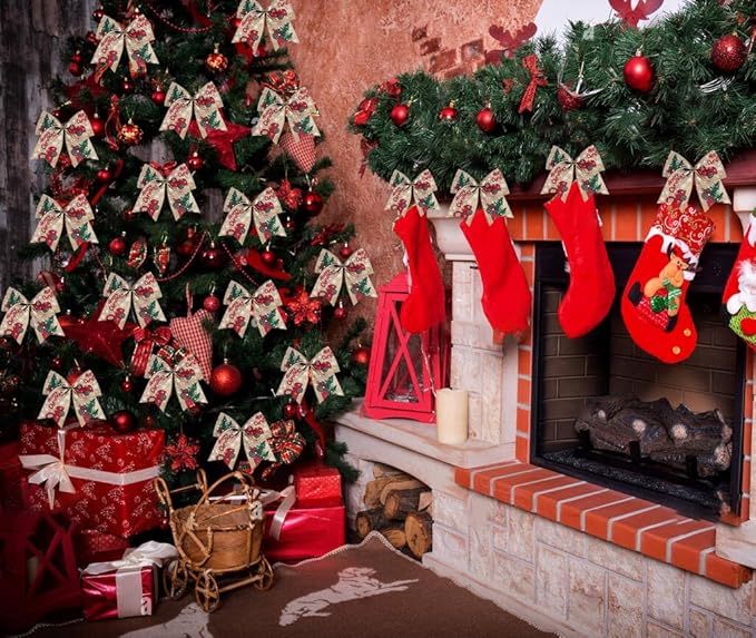SIMISI RIBBON Christmas Tree Bows Wreaths Graland Xmas Party Decorations Red Truck Ornaments (6 * 6 Inches, 12 Pcs)