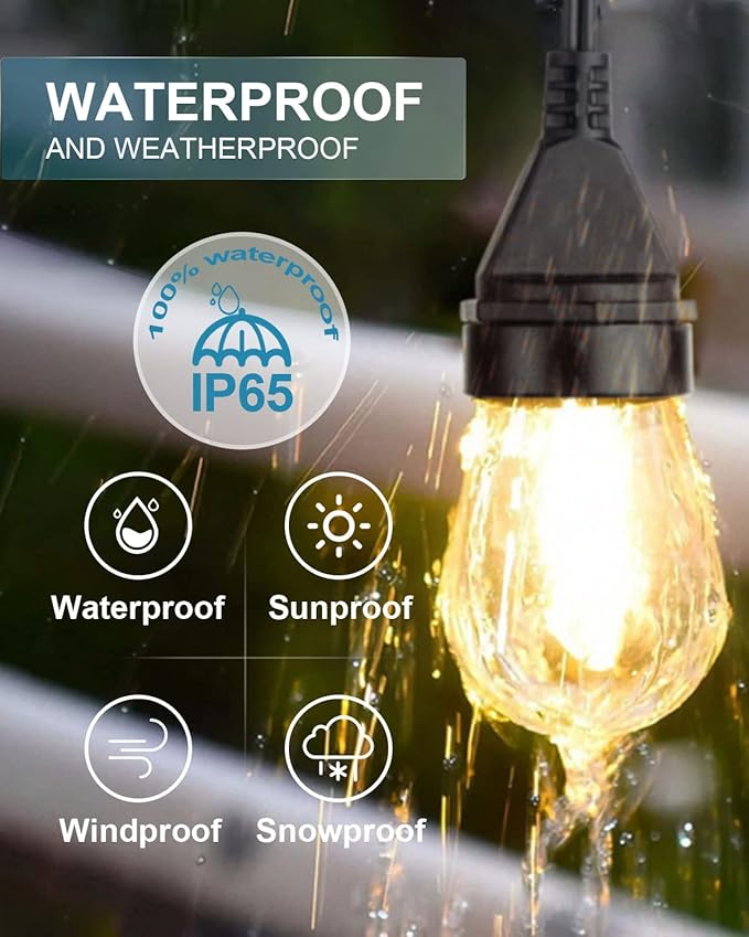 Lightdot 96FT Outdoor Led Patio Lights, Led String Lights with Shatterproof Edison Vitage Bulbs,2200K, Commercial Grade Hanging Light for Patio Cafe Bistro Backyard- ETL Listed