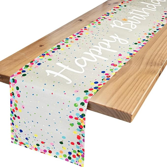 Letjolt Happy Birthday Table Runner 72 Inches Birthday Centerpieces for Tables Birth Day Party Sign Polka Dots Table Decoration, Grey