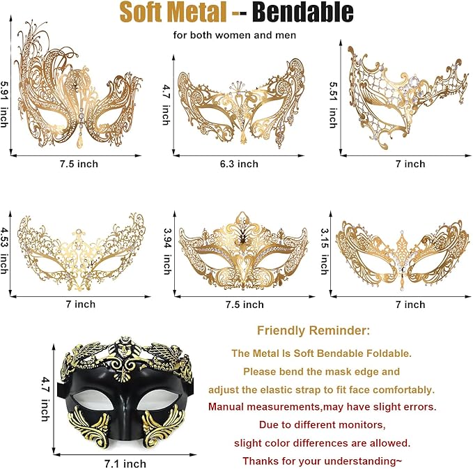 Masquerade Mask for Women Men Couple Venetian Mask Roman Greek Mask for Halloween Costume Party Prom
