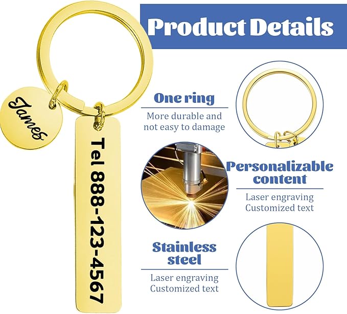 Customized Double Sided Keychain - Personalized Engraved Text/Number/Name Keychain, Custom Key chain Gift for Boyfriend