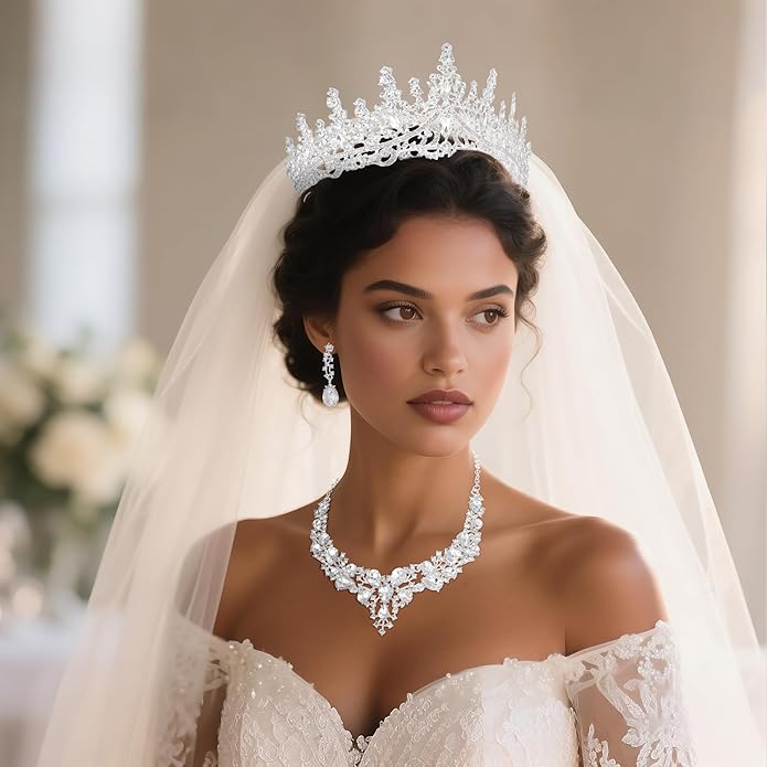 Kamirola Tiaras and Crowns for Women,Tiaras Earrings Necklace, Crystal Bridal Jewelry Set（TR83