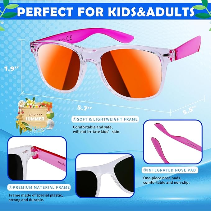 24 Pack Kids Sunglasses Party Favors, Neon Translucent Sunglasses with UV Protection in Bulk for Kids and Adults, Perfect for Summer Pool Beach Birthday Graduation Party, Outdoor Party Supplies