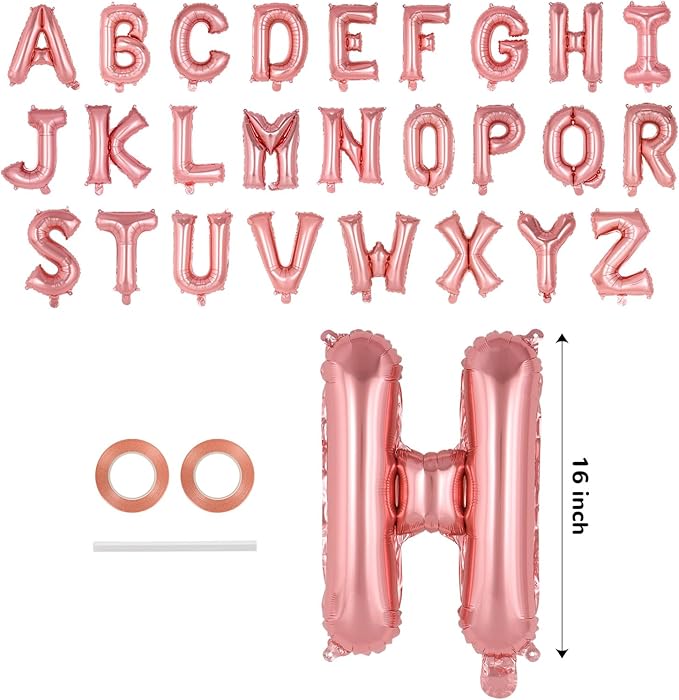 26 Pcs Rose Gold Letter Balloons,16 Inch Foil Alphabet Letter Balloons,Letter A-Z Balloon Banner Custom Phrase Balloon for Birthday Party Wedding Anniversary Decoration (Rosegold 26pcs)
