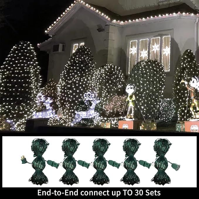 LAMPHOME Led Christmas Net Lights Outdoor Christmas Decorations Lights 150LED 6ftx4ft, Connectable Outdoor Fairy Mesh String Lights for Party, Holiday, Wedding, Tree, Bushes Decorations (White)