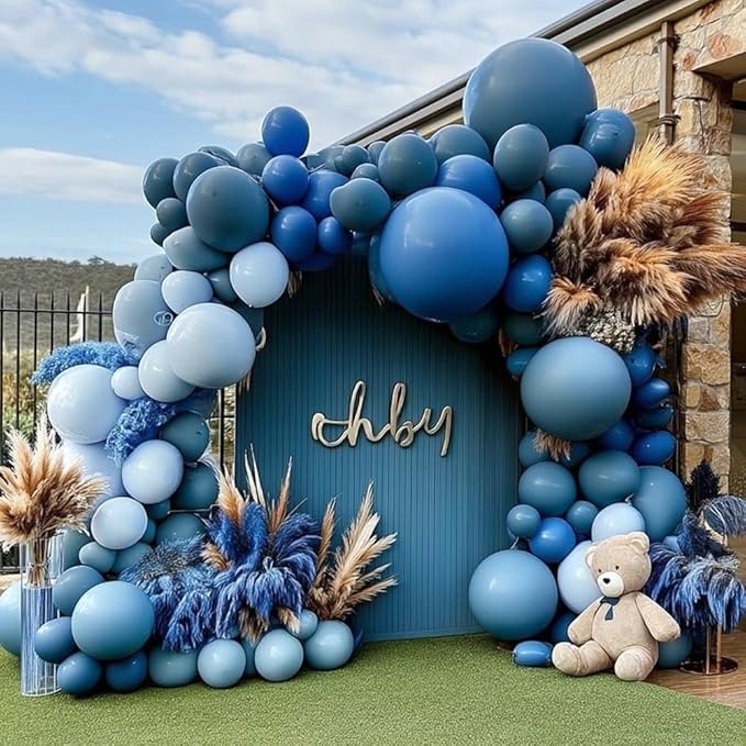 Dusty Blue Balloon Arch Double Stuffed Light Dark Blue Balloons Different Size Blueberry Balloon Garland Kit for Baby Shower Birthday Wedding Bridal Christmas New Year Party Decorations