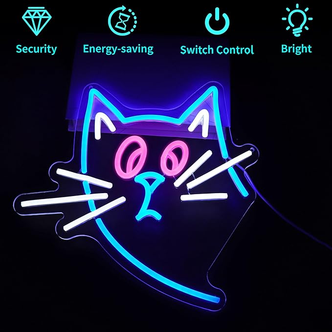 Cat Neon Sign - HSJNJKFU Cat Neon Signs for Wall Decor LED Light Signs for Man Cave Room Home Party Birthday Beer Signs - LED Neon USB Powered