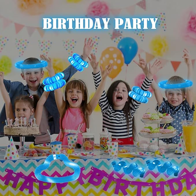 Blue 36PCS Light Up Pop Fidget Tubes Party Favors-Glow in The Dark Party Supplies for Kids and Adults, Perfect for Festivals, Birthday Parties, Raves, Concerts, and Camping Decorations