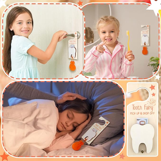 Tooth Fairy Holder Bag Hanger with Money Slot Keepsake Bottle Velvet Pouch Tooth Fairy Box Encourage Gift for Lost Teeth Boy Girl Milk(Classic,Orange)