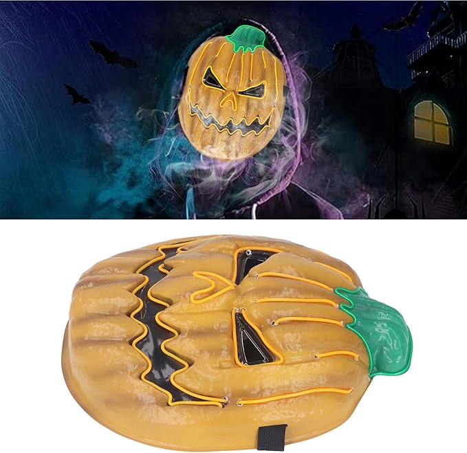 LED Pumpkin Face Cover, Adjustable Glowing PVC Facial Mask with 3 Light Modes and Battery Box, for Halloween Party Cosplay Stage Performance