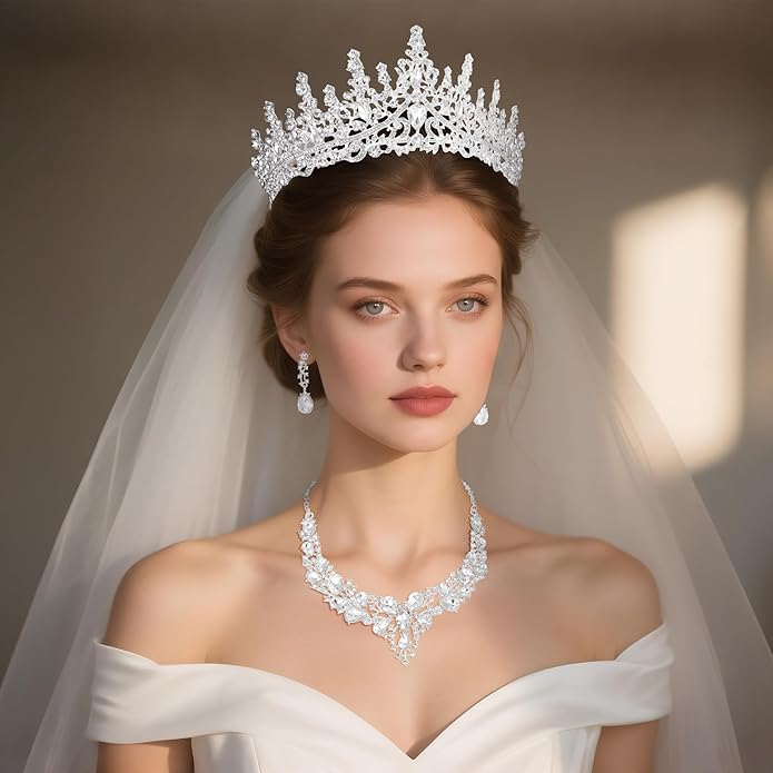 Kamirola Tiaras and Crowns for Women,Tiaras Earrings Necklace, Crystal Bridal Jewelry Set（TR83