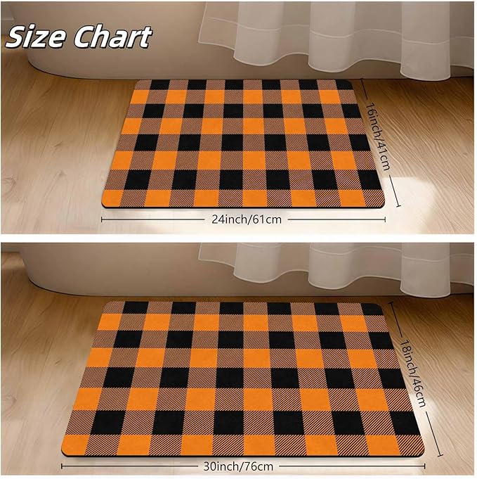 InterestPrint Fall Welcome Buffalo Plaid Door Mat Front Door Outdoor Doormat Outside Entrance Porch Non Slip Rubber Rug Autumn Halloween Thanksgiving Farmhouse Decor