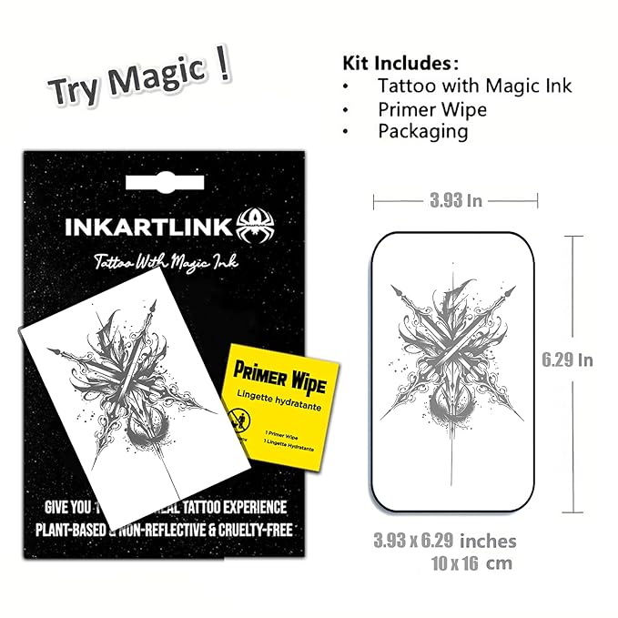 INKARTLINK Semi Permanent Tattoo, Temporary Tattoo, Beautiful and Realistic Design, Fun Tattoo Experience, Cruelty-free, Non-reflective, Waterproof (Ink Art 2)
