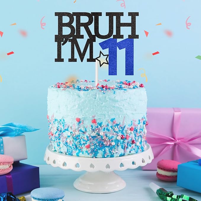 Bruh I'm 11 Cake Topper, Happy 11th Birthday Decorations for Boy, Funny 11th Birthday Cake Topper 11 Year Old Birthday Party Decoration Supplies