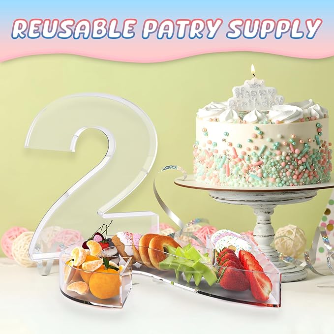 11" Acrylic Number Charcuterie Board Box, Reusable Fillable Number Cake Candy Dish Display Serving Tray for Birthday Anniversary Party Decoration (2)