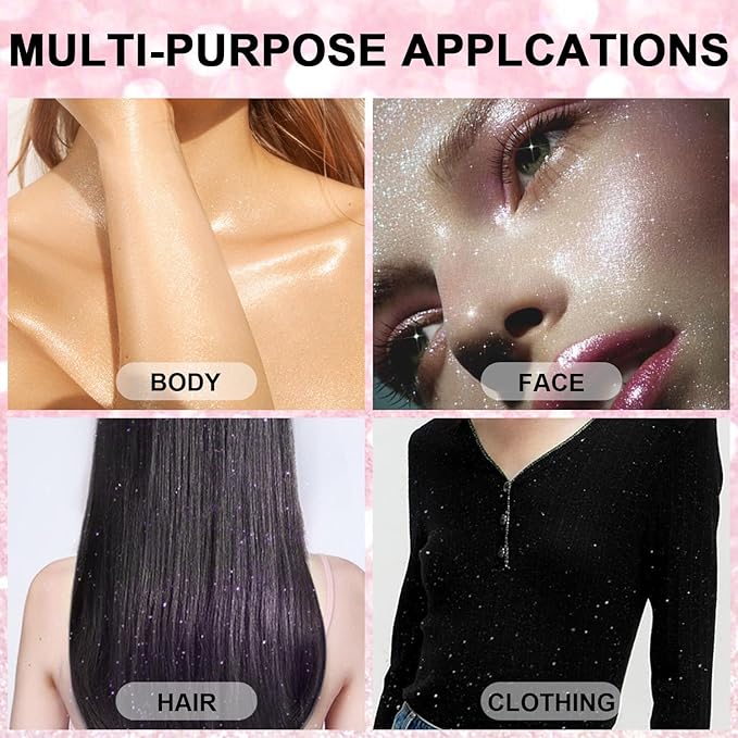 Rose Pink Hair and Body Glitter Spray 10g, Ultra Fine Shimmer Mist for Prom, Wedding, Date Night, Face Body Makeup Glow, Festival Sparkle Powder, Craft Nail Art Decoration