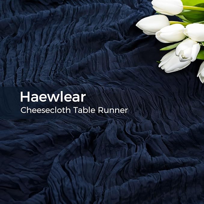 12 Pack Boho Gauze Cheesecloth Long Rustic Sheer Table Runner for Wedding Bridal Baby Shower Birthday Party Cake Table Arbor Decorations (Navy Blue)