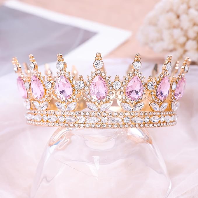 Pink Queen Crown for Women Crystal Tiara for Girl Rhinestone Wedding Headband for Bride Hair Accessories for Costume Birthday Party Prom Gifts