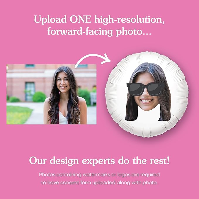 Big Dot of Happiness Personalized Sunglasses Fun Face Photo Balloon, Adults & Kids Summer Birthday Party Decorations, Custom Double-Sided Circle Mylar, 1 Piece
