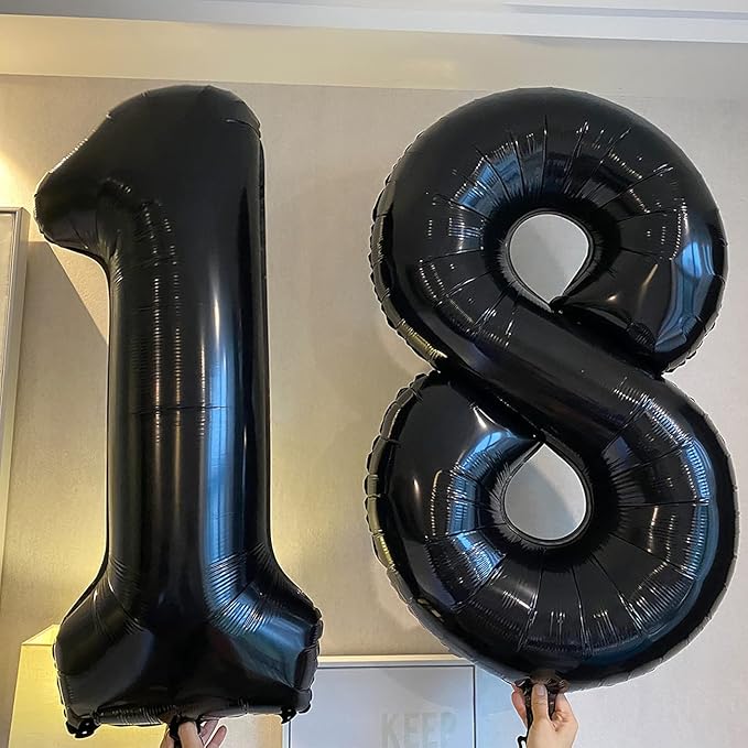 Black 18 Number Balloons Giant Jumbo Number 18 Foil Mylar Balloon for Men 18th Birthday Party 18 Anniversary Decorations