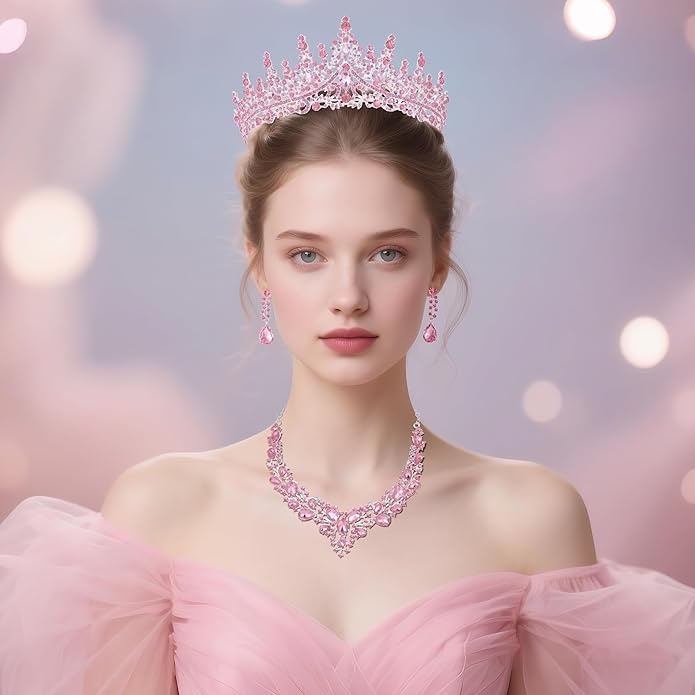 Kamirola Tiaras and Crowns for Women,Tiaras Earrings Necklace, Crystal Bridal Jewelry Set（TR83