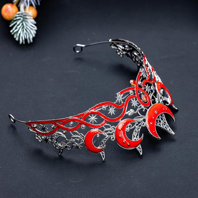 Gothic Black Moon Star Tiara Crown for Women Girls, Retro Celestial Witch Headpiece with Crescent Moon and Stars, Costume Cosplay Halloween Party Prom Wedding Birthday Accessories