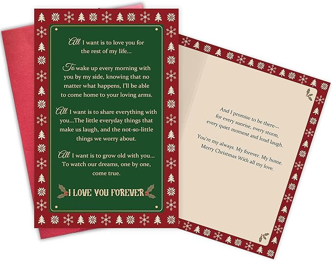 Romantic Christmas Card for Couples, Vintage Heartfelt Holiday Wishes with Love Messages Inside, Sweet Christmas Card for Partners Men Women