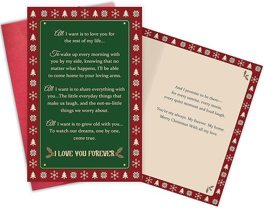 Romantic Christmas Card for Couples, Vintage Heartfelt Holiday Wishes with Love Messages Inside, Sweet Christmas Card for Partners Men Women
