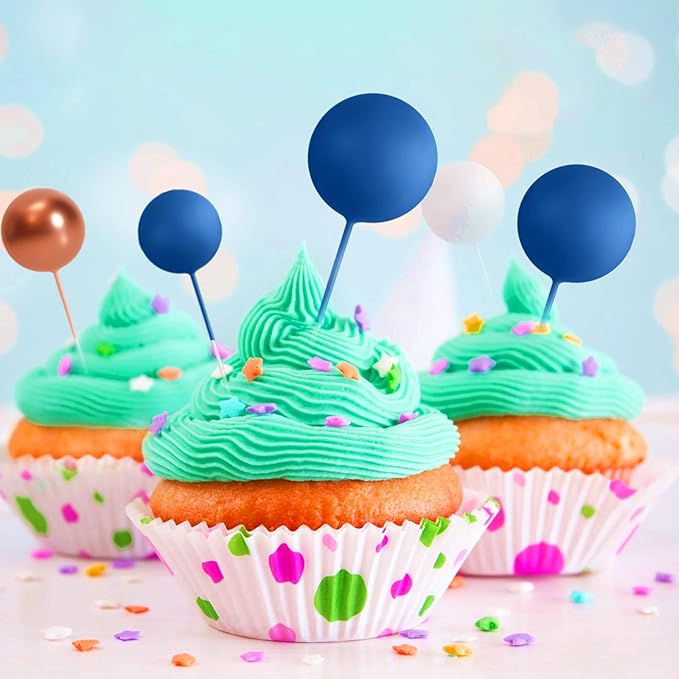 ASTARON 20 Pcs Ball Cake Topper Decorations Mini Balloons Cake Topper Sticks Royal Blue Balls Cake Picks for Graduation Wedding Birthday Cake Decorations