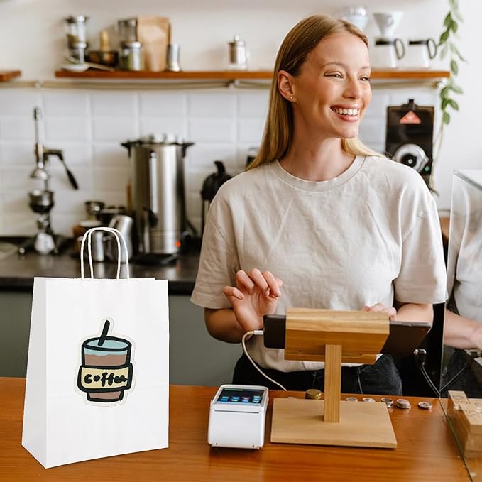 XPCARE White Paper Bags, 100 Packs 10x5x13 Inch Gift Bags with Handles Bulk Paper Bags with Handles Retail Kraft Paper Bag White Gift Bag for Wedding Party Shopping