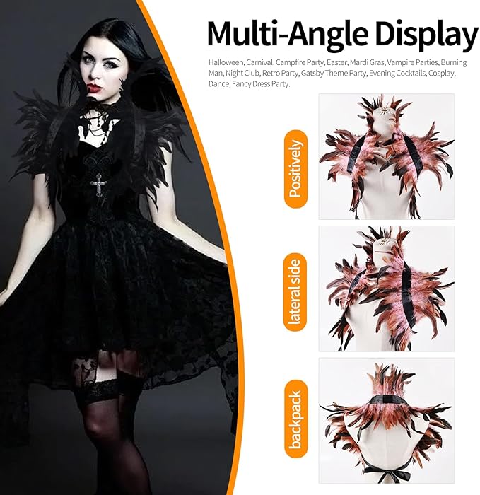 Gothic Natural Feather Shrug Feather Shawl Wrap Cape Victorian Collar for Halloween Cosplay Party Costume Accessories