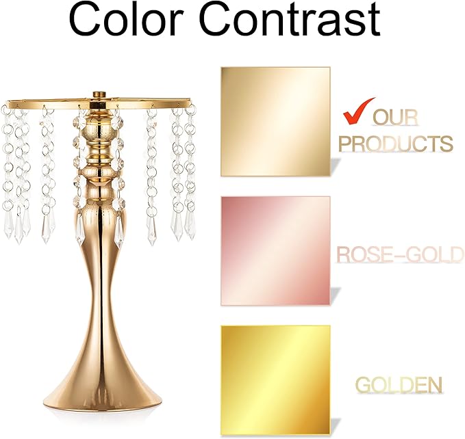 2 Pcs Gold Vases for Centerpieces, 13.8in Crystal Flower Arrangement Stand, Wedding Centerpieces for Tables, Tall Metal Flower Vase Holders for Wedding, Event, Reception, Birthday, Home Decor