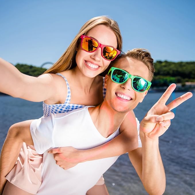 15 Pack Neon Party Favors Sunglasses Bulk, Retro Colorful Mirror Lens Sunglasses 80s 90s Party Glasses