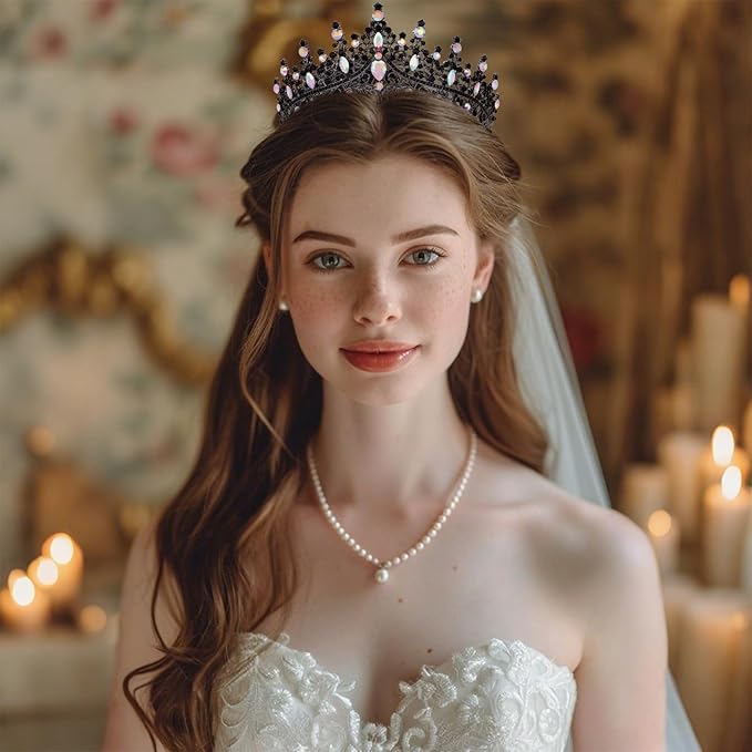 Black Tiara for Women Crystal Queen Crowns Rhinestone Princess Tiaras for Girl Wedding Headband for Bride Hair Accessories for Halloween Costume Birthday Party Prom Mother's Gifts