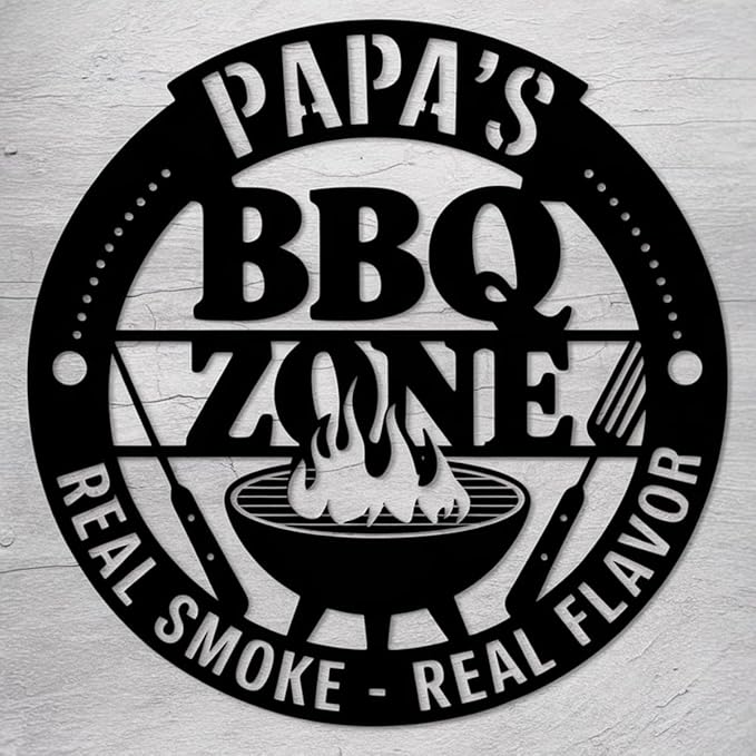 BBQ Grill Name Sign - Custom Barbecue Metal Sign - Outdoor Kitchen Decor - Man Cave Patio Hanging Accessories - Personalized Gifts for Dad, Husband, Grandpa