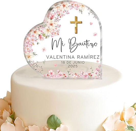 Personalized Mi Bautizo Cake Topper Spanish Baptism Cake Topper, God Bless Baptism Cake Decoration for Baby Shower, First Holy Communion Baby Shower Decoration (Mi Bautizo - Style 3)