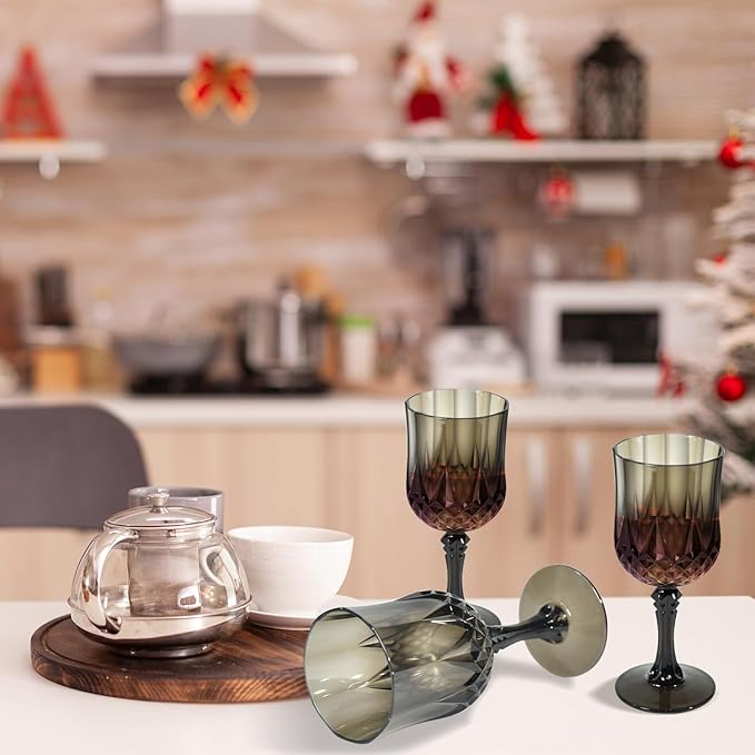 12 Pcs Black Wine Glasses, Plastic Goblets Vintage Style Cordial Drinking Glasses, Vintage Black Drinking Glasses Champagne Glassware for Wedding Reception Grand Event Party, 7Oz