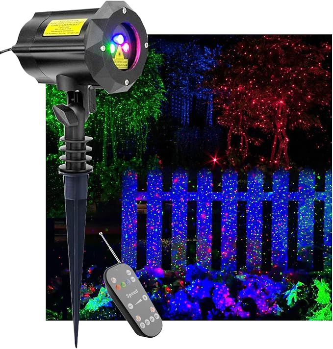 LEDMall Christmas Laser Projector Lights Outdoor, Motion Firefly Red, Green and Blue with Remote Control and Security Lock