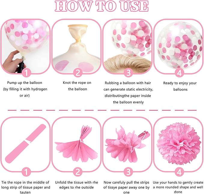 ZERODECO Pink Birthday Party Decorations, Happy Birthday Banner Pompoms Balloons Pink Fringe Curtain Party Décor for Baby Girls Women Party