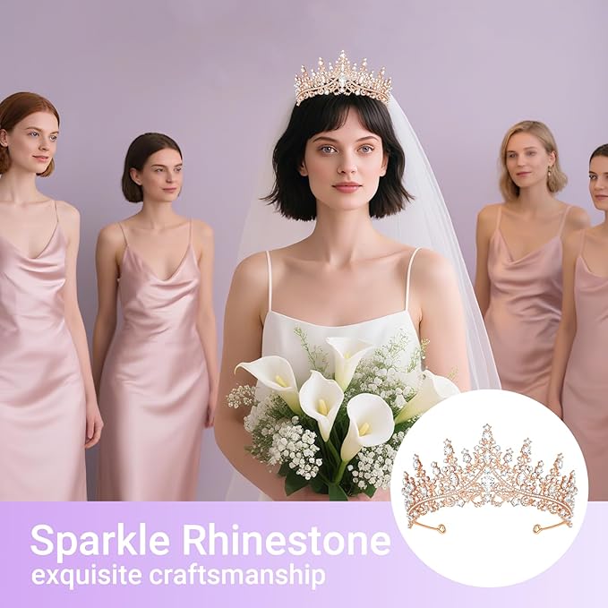 Tiara Crown for Women, Queen Tiara for Birthday Prom Bridal Party Custome Rose