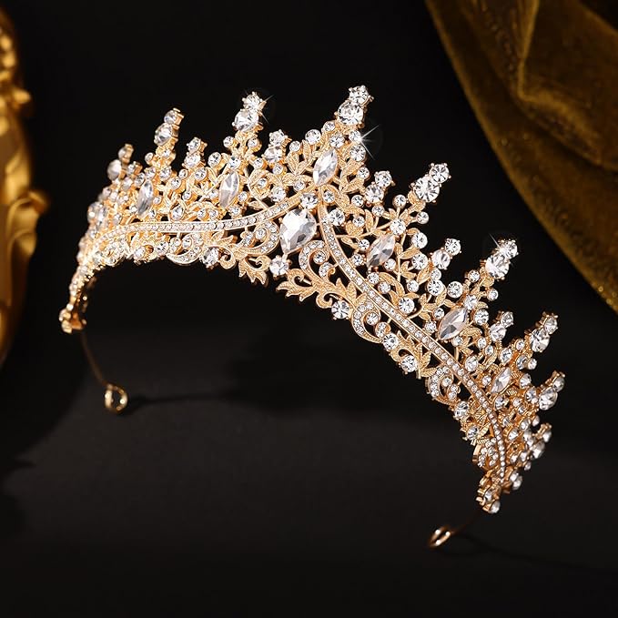 Gold Tiara for Women Crystal Queen Crowns Rhinestone Princess Tiaras for Girl Wedding Headband for Bride Hair Accessories for Halloween Costume Birthday Party Prom Mother's Gifts